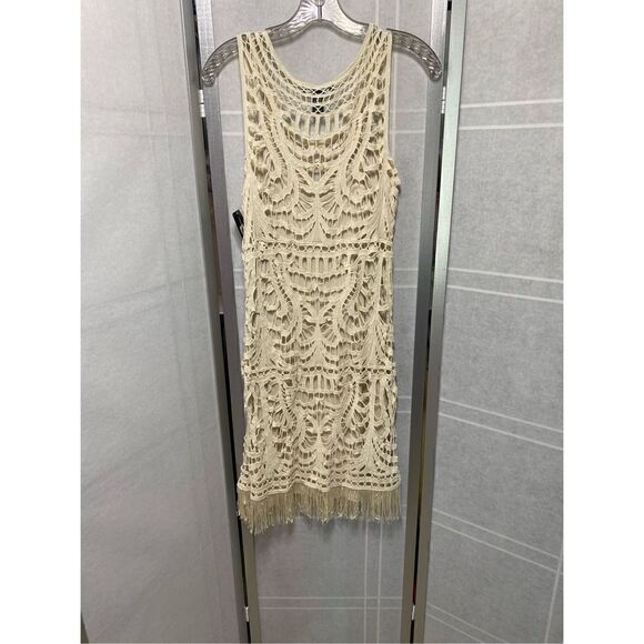 INC NEW $140 Birch Tree Sz 8 Tan Knit Under Slip Fringe Cotton - Picture 8 of 11